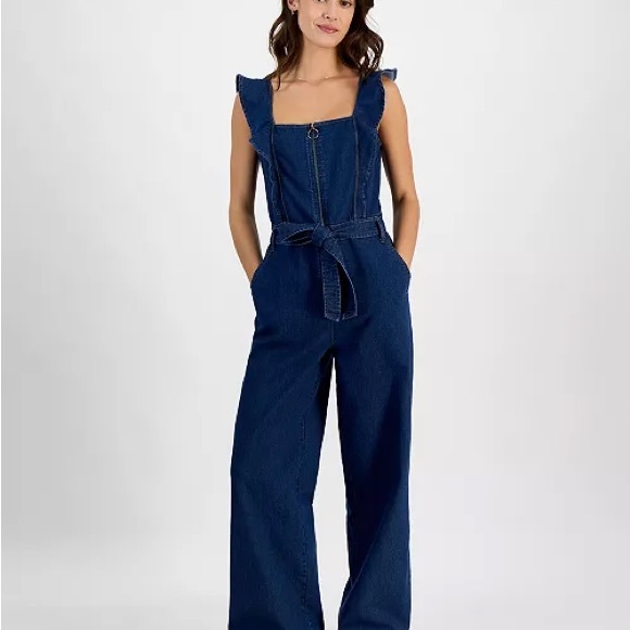 Tinseltown Pants - 19. Tinseltown Blue Jumpsuit with Wide-Leg Palazzo Style Size Large